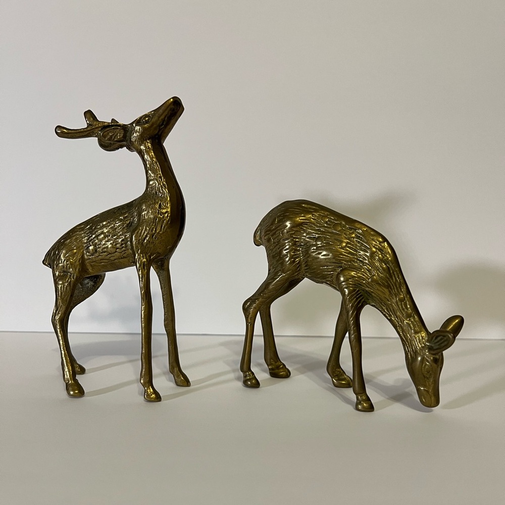 Vintage Pair of Brass Spotted Deer